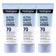 (3) Neutrogena Sunscreen Ultra Sheer SPF 70 Dry Touch Lotion 3 OZ Each Exp 6/27