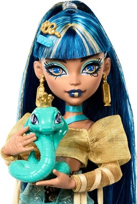 Monster High Cleo De Nile Doll in Golden Blouse & Layered Skirt, Includes Pet