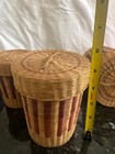 Woven Rattan Lidded Nesting Storage Baskets Set 3 Boho Farmhouse Primitive Vnt. — photo 5