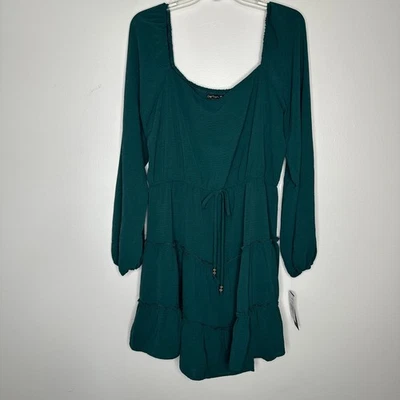 City Triangles Hunter Green Tiered Mini Dress XXL Long Sleeve Square Neck - Image 1 of 4