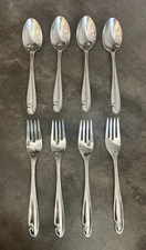 Yamazaki Art Deco Style Stainless Glossy Dinner Spoon + Fork Lot ~ 7 5/8”