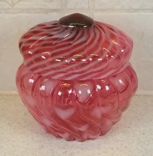 Fenton Art Glass Cranberry Opalescent Heart & Spiral Optic Oval Covered Jar