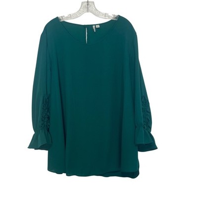 Cato Est 1946 Blouse Shirt 22/24W Green Plus Size Ruffled Long Sleeves