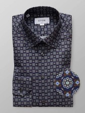Eton Signature Twill Slim Fit Medallion Print Shirt Size 40 15 3/4