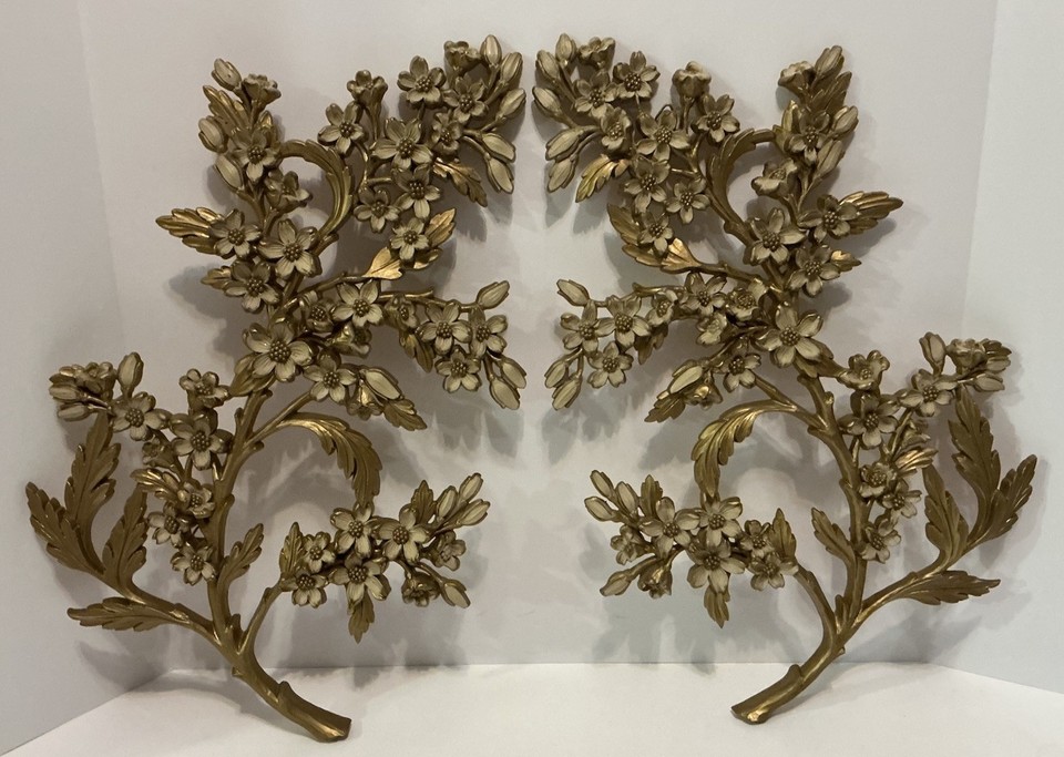 Syroco dogwood branch wall art set in white and gold — a classic MCM brand whose lightweight sculptural pieces are having a serious design revival right now.
