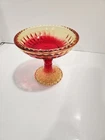 Vintage Amberina Footed Pedestal Red & Yellow Compote Candy Dish Bowl