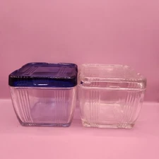 Set Of 2 Hazel Atlas Refrigerator Dishes Colbat Blue & Clear Federal