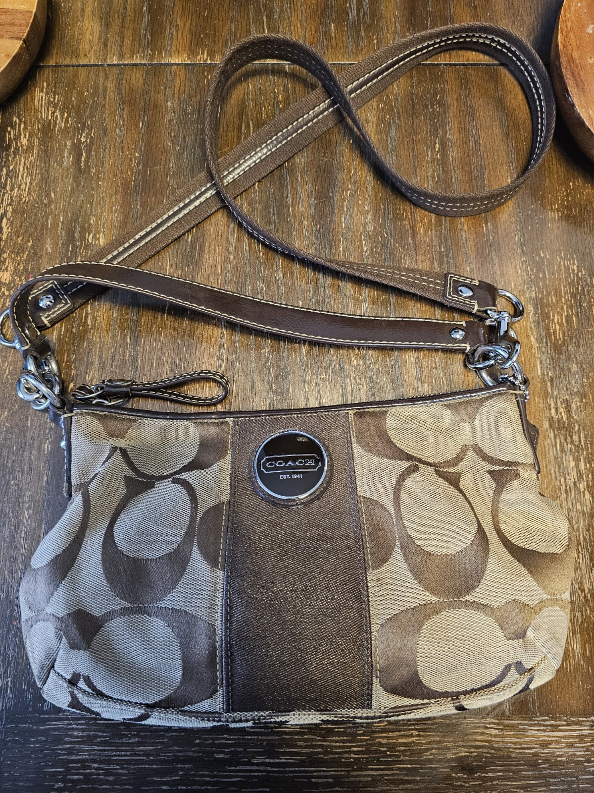 Vintage COACH Signature Jacquard Demi Shoulder Bag in Brown F17439