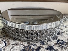 Round Silver Metal Cake Stand Crystal Beads Wedding Birthday Events 15.5   Used 