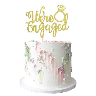 1 Pack Gold We'Re Engaged Cake Topper Glitter Bridal Shower Cake Pick Decoration
