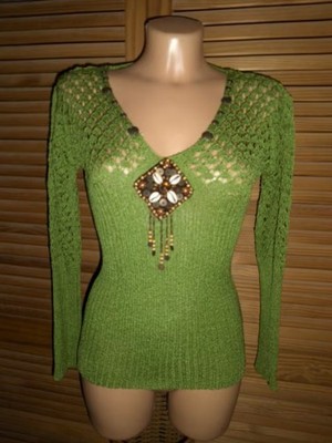 Pulli..Gür Triko By Canny..Gr.S/M..Grün..V-Ausschnitt..Langarm..Muster-Mix