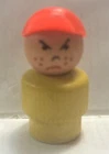 Vintage Fisher Price Wooden Little People Angry Boy With Orange Hat Yellow Body