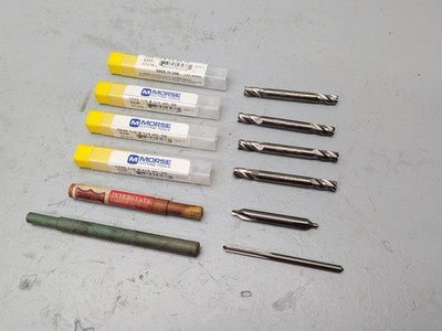 NOS MORSE SOLID CARBIDE 1/4'' x 1/4'' 4FL END MILLS, INTERSTATE CENTER DRILL, 6PC