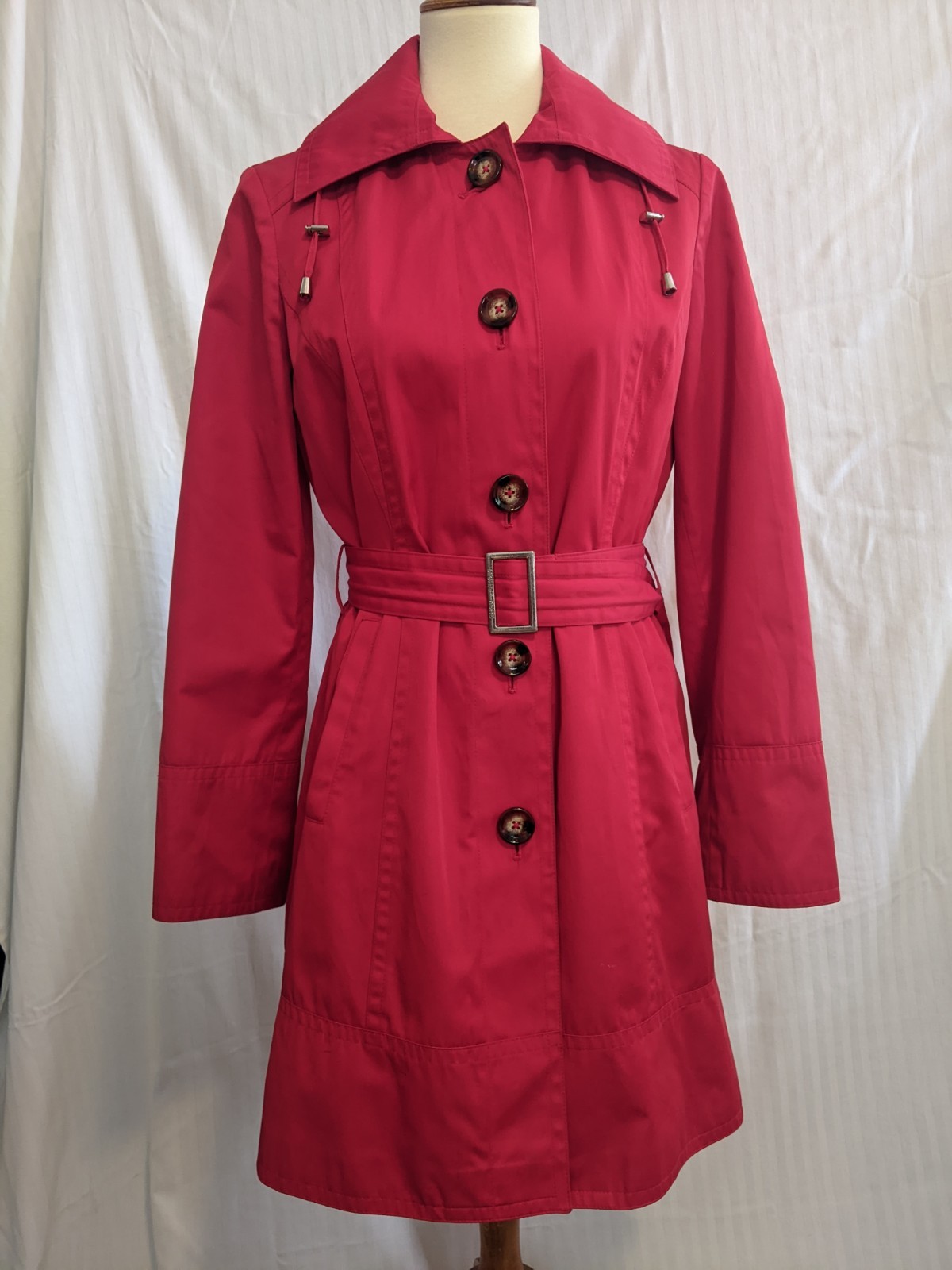 Michael Kors Double-breasted Red Trench Coat with Removable Hood Size Womens S