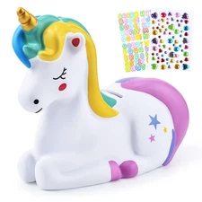 PJDRLLC Piggy Bank Girls: Unicorn Piggy Banks - Unbreakable Plastic Coin Mone...
