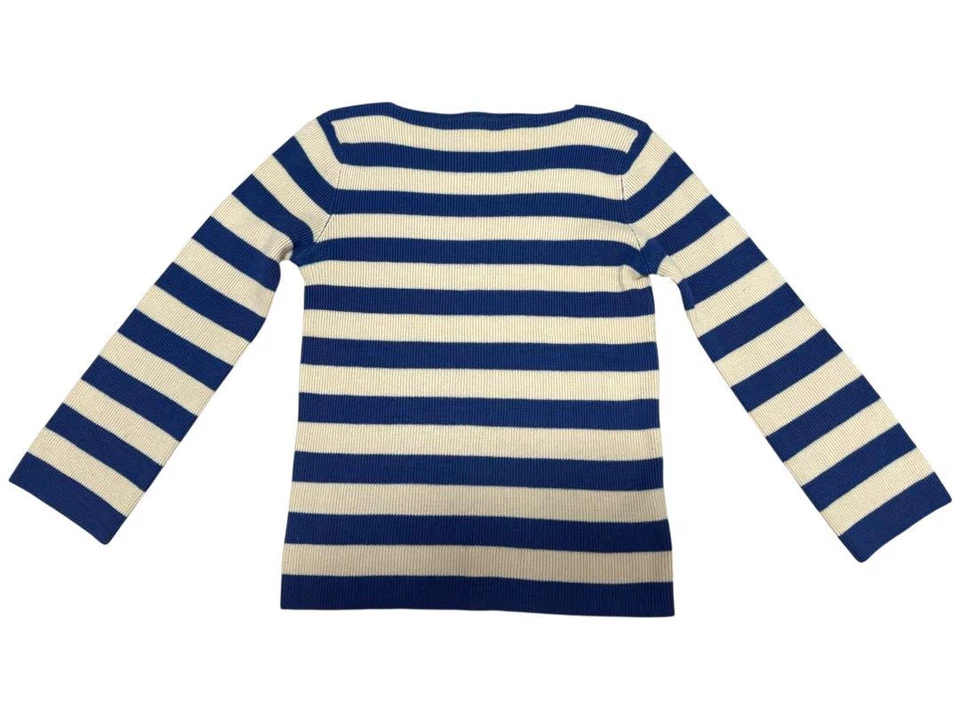 SUÉTER TEJIDO MANGA LARGA A RAYAS AZUL Y BLANCO USADO YVES SAINT LAURENT 100% W Foto 2 de 4