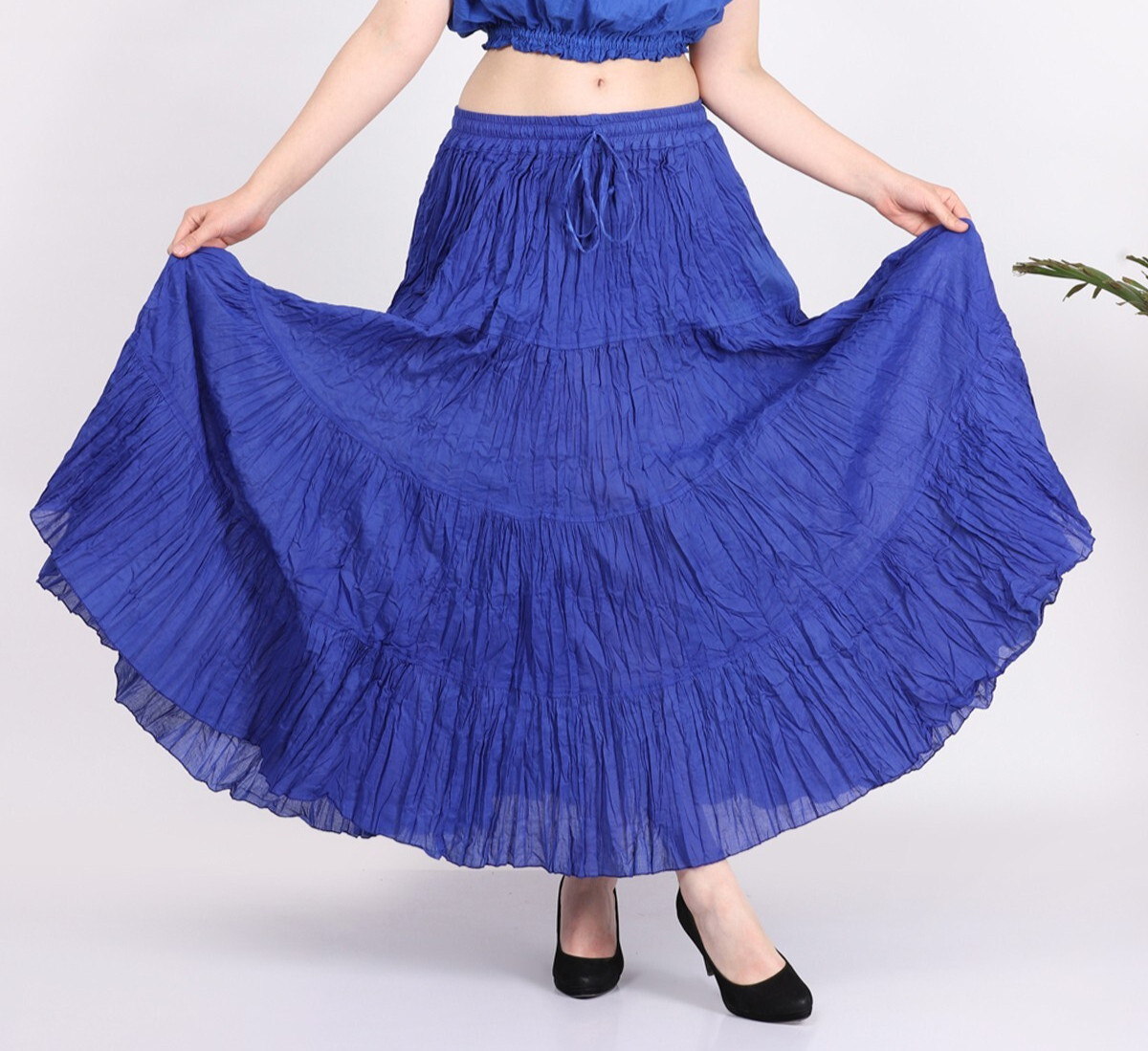 Falda azul real gitana flamenca bohemia de 4 niveles informal para mujer de 1...