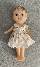 Vintage Kewpie Doll, Hong Kong, Celluloid, With Material Dress, Movable Arms