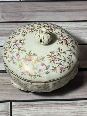 Round Shape Trinket Box with Seashells and Flowers EUC