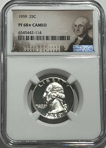 1959 NGC PF68 STAR CAMEO 90% SILVER PROOF WASHINGTON QUARTER 25C PORTRAIT LABEL