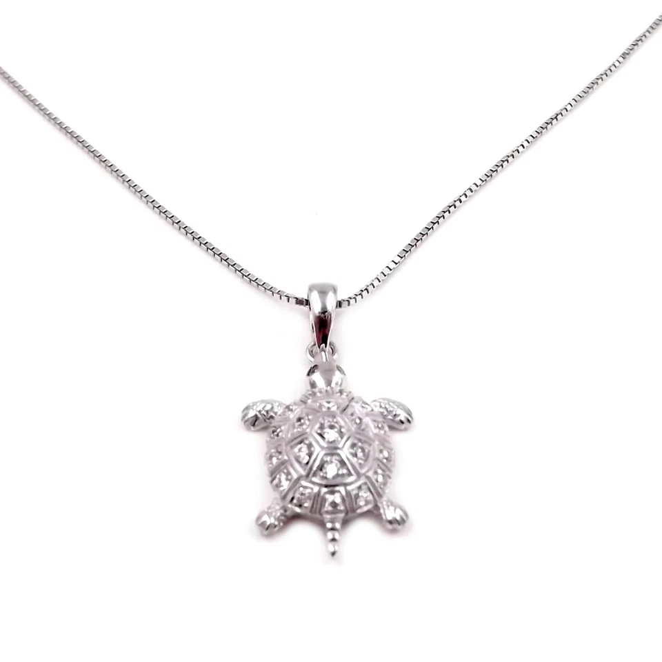 Collana con Tartaruga girocollo da donna in argento e zirconi rodiato oro bianco - Immagine 3 di 4