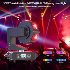 300W Moving Head Light 6 LEDs RGBW 360 Rotation w/ Display DMX Sound DJ Lights