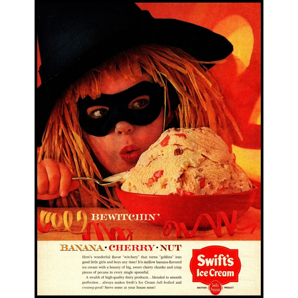 1963 Swift's Ice Cream Banana Cherry Vintage Print Ad Little Girl