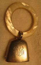 Vintage Sterling Silver Baby Bell Mother of Pearl Teething Ring