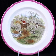 Spode Herring Hunt Red Dinner Plate #10 Drawing the Dingle Design 2/9344