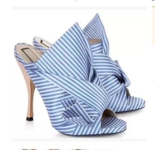 Mujeres Sexy Satén Punta abierta Moño Stiletto Zapatilla Zapatos Fiesta Banquete Sandalia Talla - Imagen 23 de 34