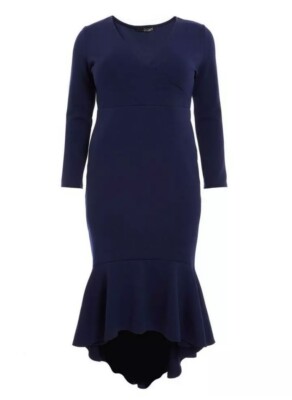 QUIZ NWT Curve Navy Wrap 3/4 Sleeve Dip Hem Dress Size US 22 UK 26 | eBay