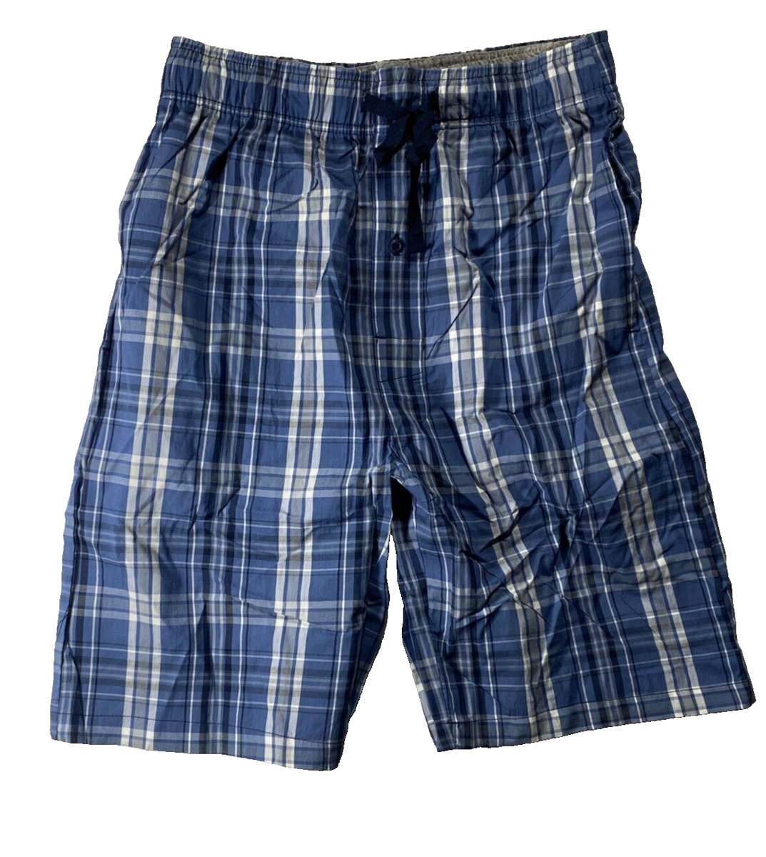 Hanes Woven Sleep Shorts Men's Size M Blue Check Cotton Blend