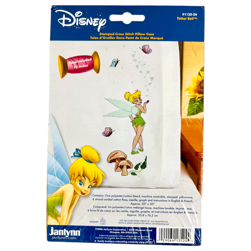 Janlynn Cross Stitch Kit Disney Tinker Bell Stamped Pillowcase 113524