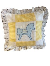 Stuff Its Rocking Horse Handmade 14 in Pillow Home Nursery Yellow Gingham Eyelet