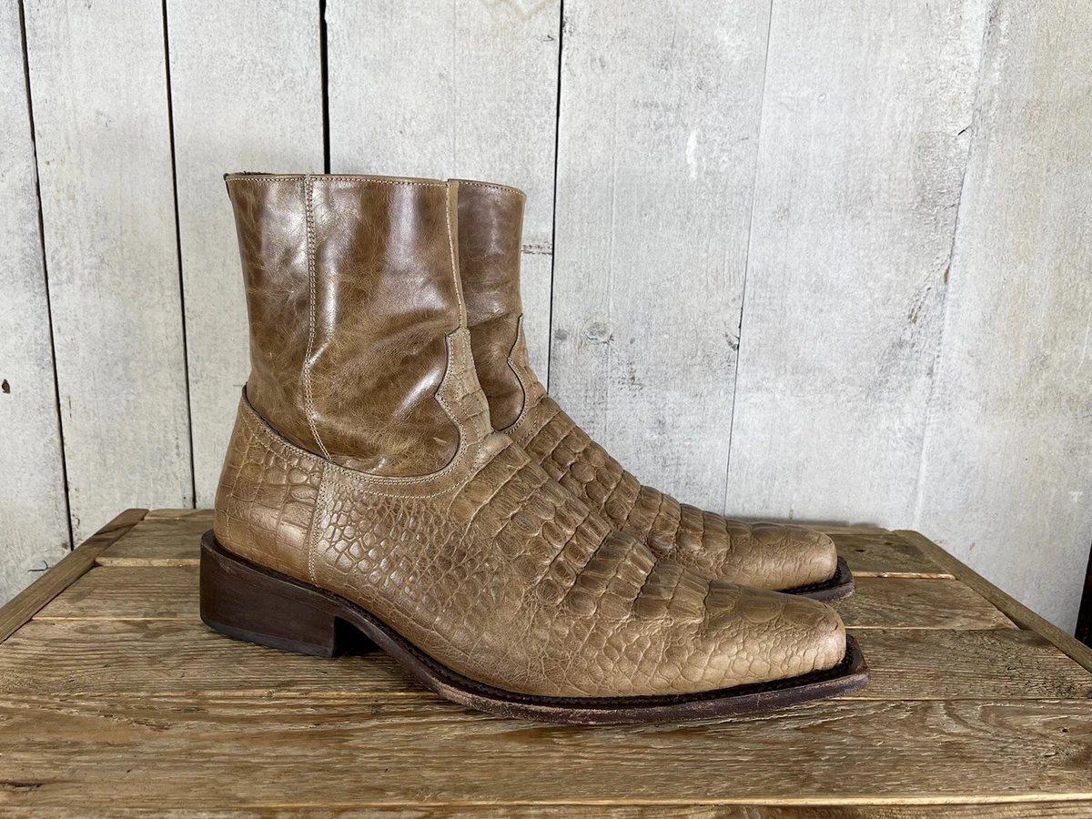 Rare Vintage Buffalo Boots Pattern Croc Leather Beige Western Made