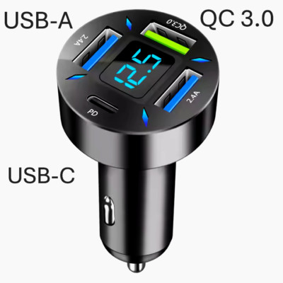 Auto Ladegerät USB-C  USB A Zigarettenanzünder Ladeadapter KFZ Schnell-Ladegerät