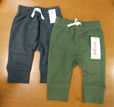 2 PACK: Cat & Jack Boys Pull On Pants 3-6 mo. Green/Dark Gray (6051) - R4P4