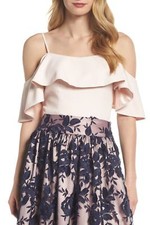 NEW ELIZA J Ruffled Cold Shoulder TOP BLOUSE SIZE 4 $108 BLUSH NORDSTROM
