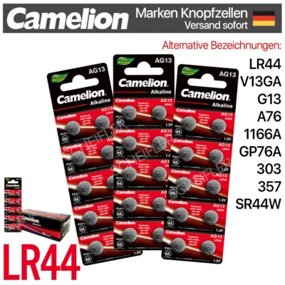 AG13 LR44 SR44W 357 GP76A V13GA G13 A76 Knopfzellen Camelion MHD bis 10-2029