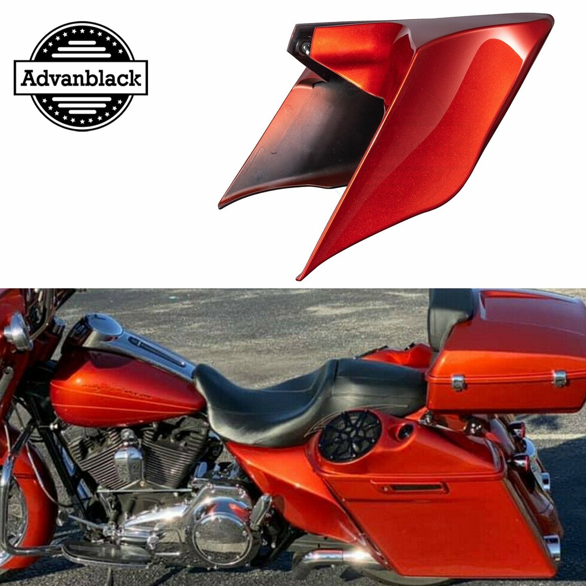 For 09-13 Harley Street Road Glide Candy Orange Stretched Extended