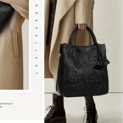 Print Embossed Genuine Leather Tote Bag