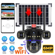 6MP 3 Screen WiFi Solar Camera Wireless Outdoor CCTV PTZ Home Security System US