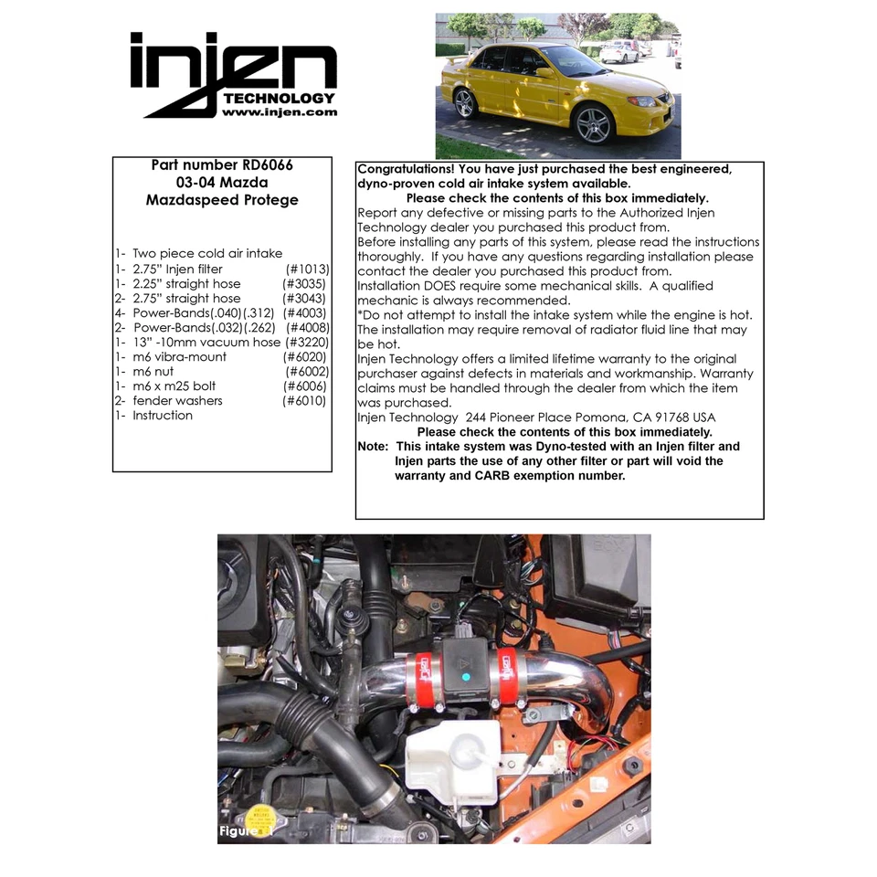 Injen RD6066P Cold Air Intake for 2003-2004 Mazda Protege Mazdaspeed 2.0L Turbo - Image 4 of 4