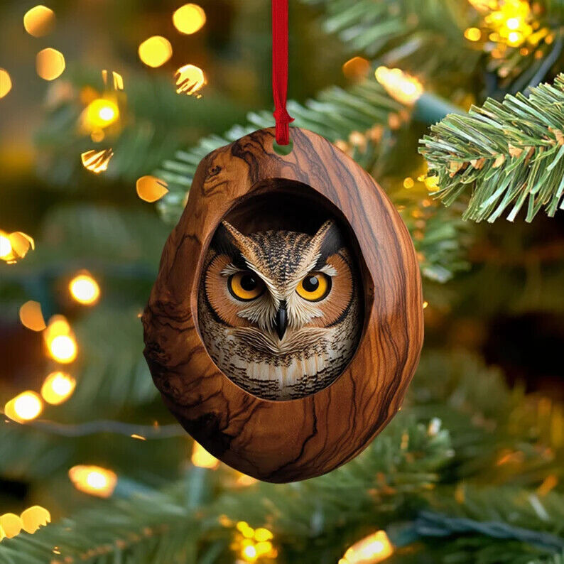 Double Sided Owl Christmas Acrylic hangings Ornament Holiday Gift for Owl Lover