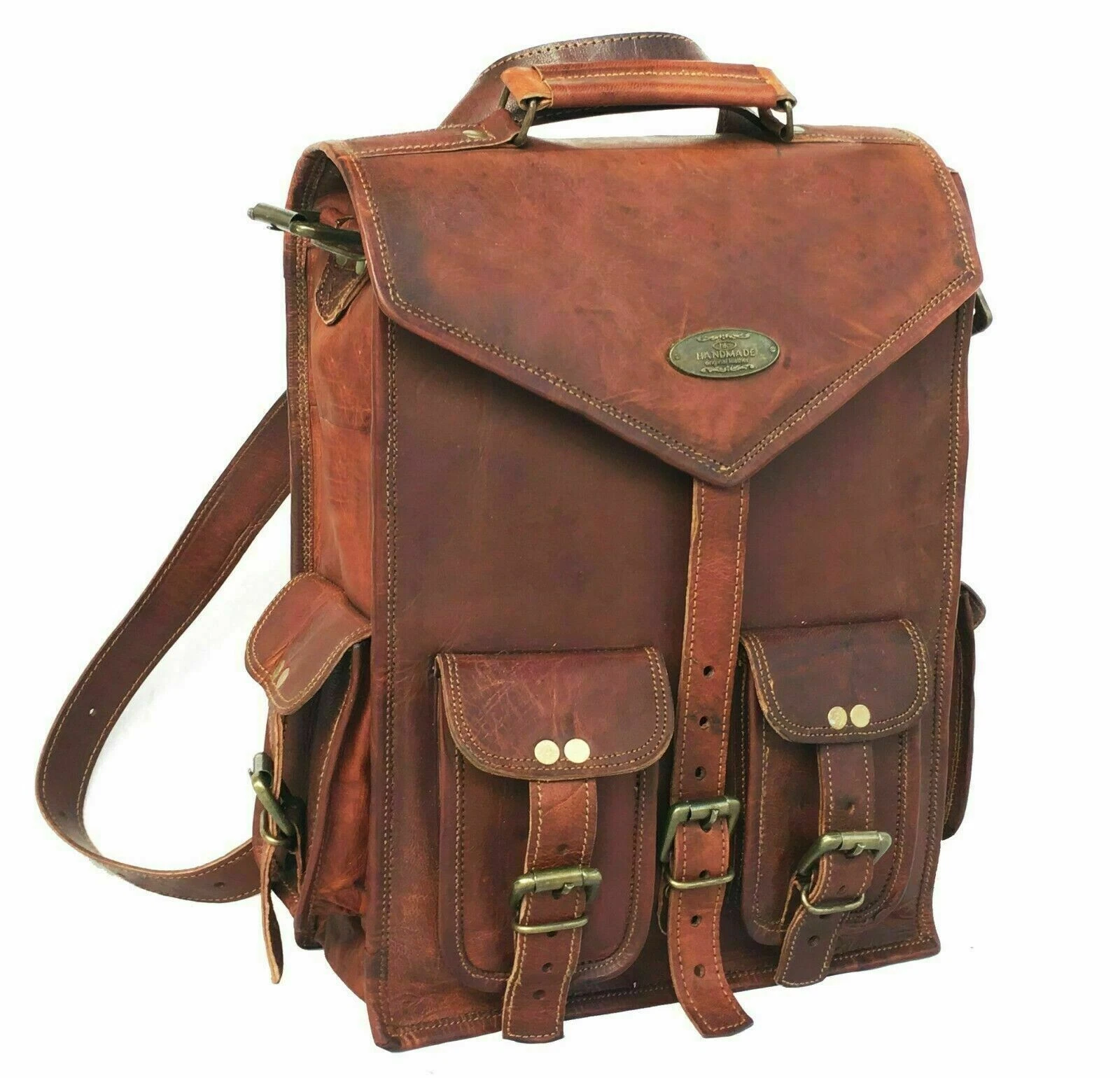 Leather Bag Backpack Rucksack Men's Vintage Laptop Genuine Messenger Brown Craft