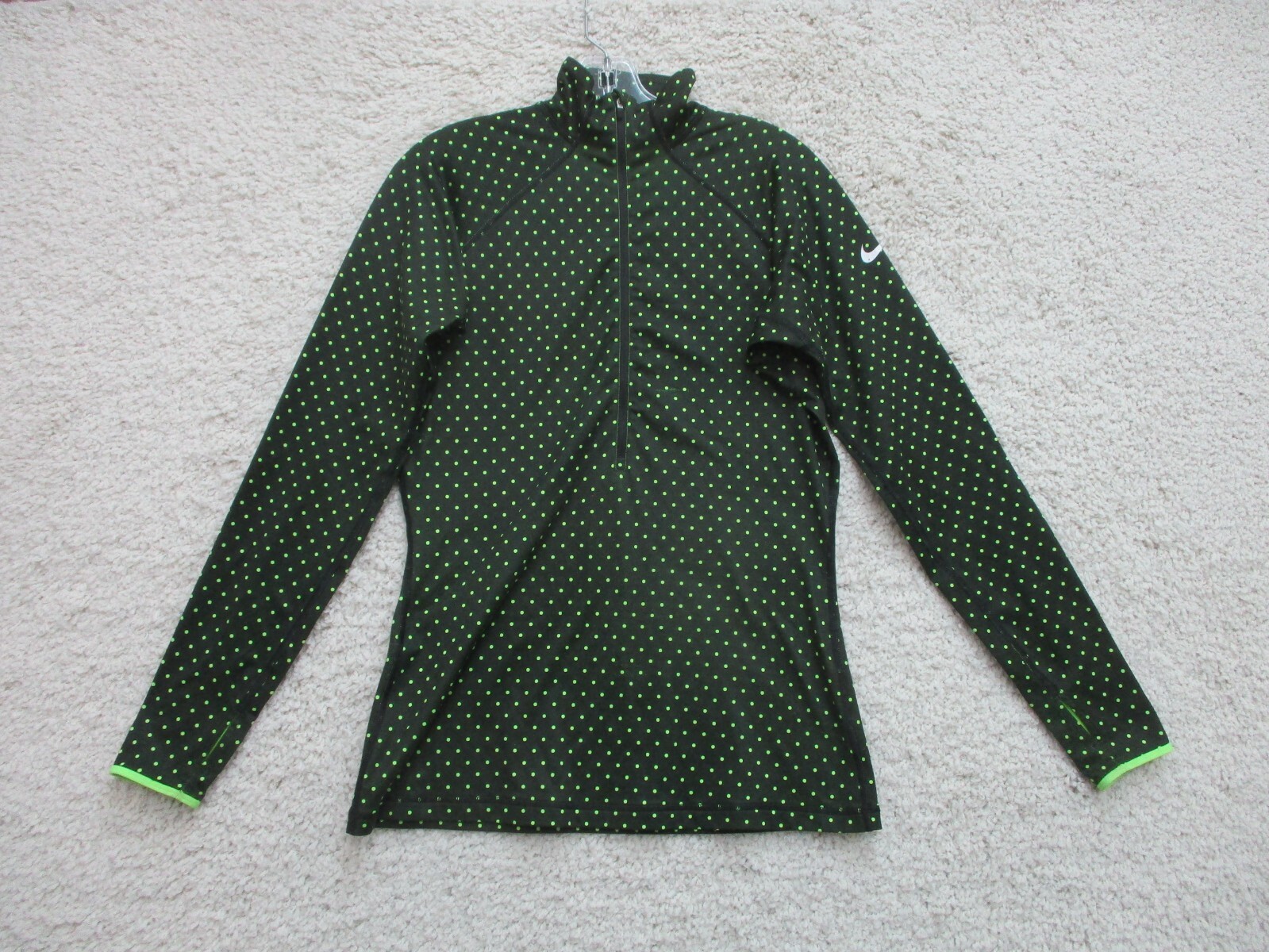 Nike Pro Sweater Large Adult Green Pullover Half Zip Polka Dot Swoosh Logo Women