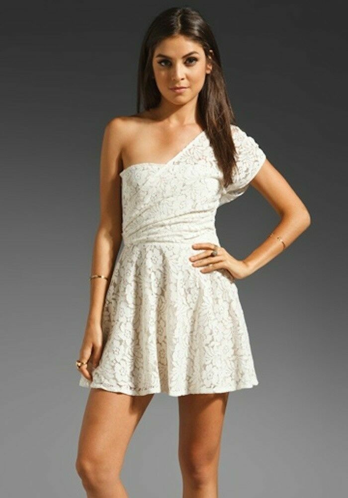 6 Shore Road white lace dress mini dress Off shoulder one shoulder  sleeveless L | eBay
