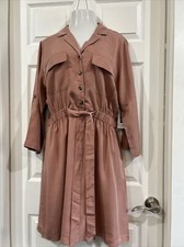 Dex Plus Size 1X Old Rose Wash Shirt Dress Elastic Waist Casual Work Wear