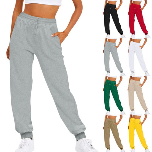 Damen Vintage Sport einfarbig Kordelzug Hose Low-Profile Freizeit Jogginghose - Bild 1 von 36