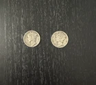 Lot of 2 - 1945 Mercury Dimes - 90% silver coins - free shipping